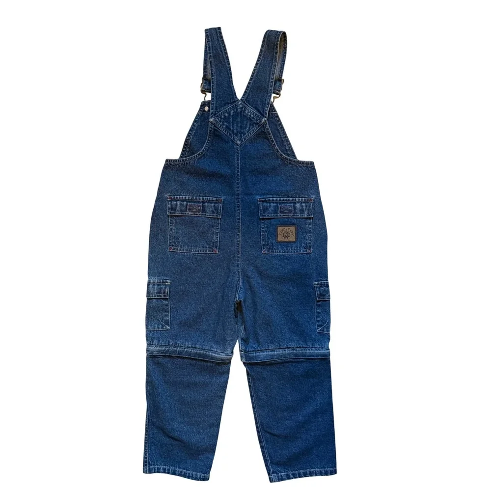 Sprockets Vintage Cargo Kids Convertible Overalls Blue 100% Cotton Denim 5T